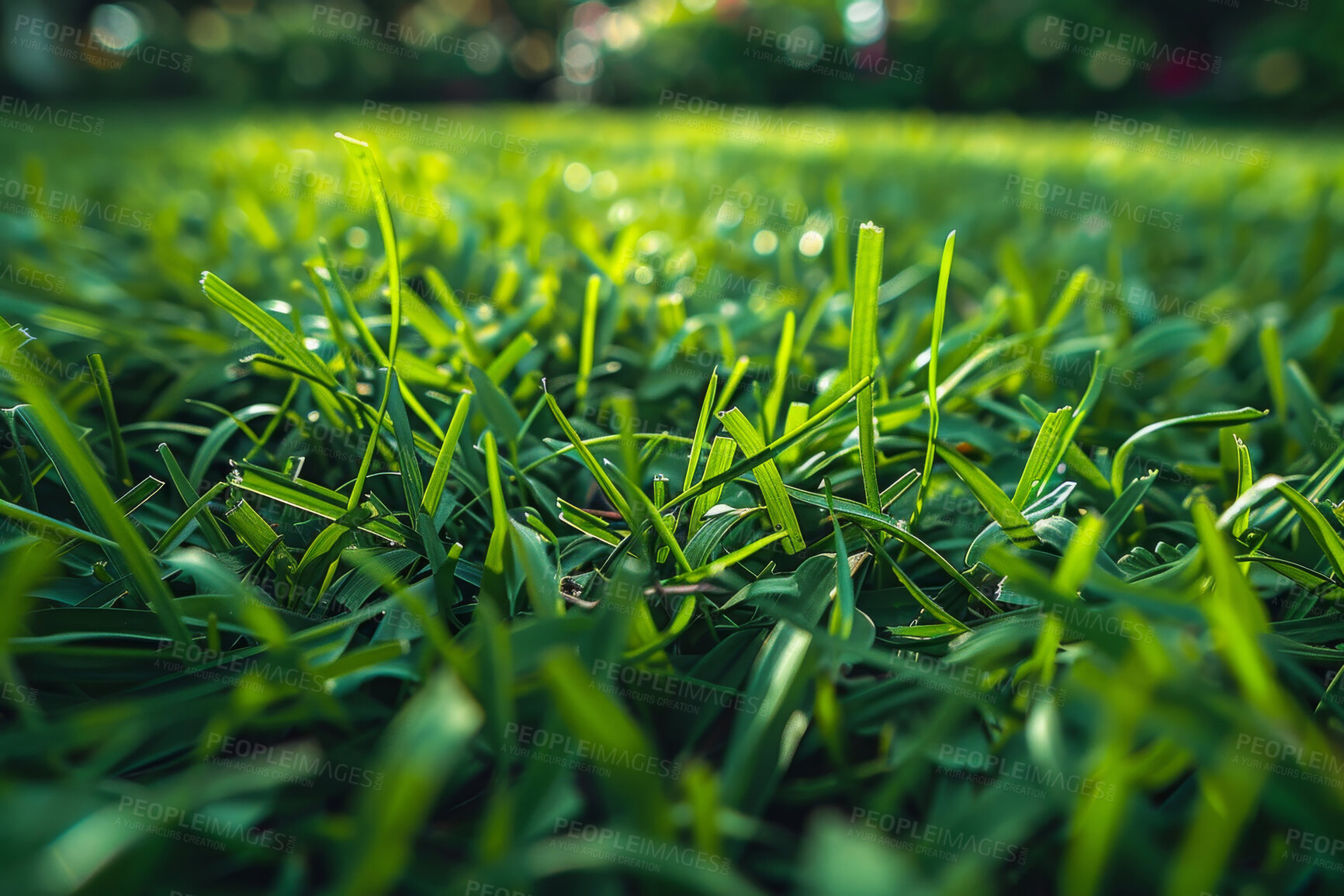 Buy stock photo Grass, closeup and nature at field outdoor in the countryside in Germany on a background. Lawn, park and garden with green plants for ecology, environment and bokeh on summer landscape for growth