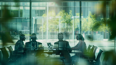 Buy stock photo Collaboration, team and business people in office for meeting, discussion or planning for job in corporate career. Employees, leadership or tree with light in workspace, conference room or work