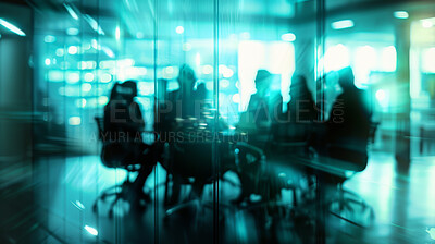 Buy stock photo Boardroom, silhouette and meeting with collaboration, brainstorming and communication for business. Office, conference and planning for partnership, teamwork and corporate organisation for strategy