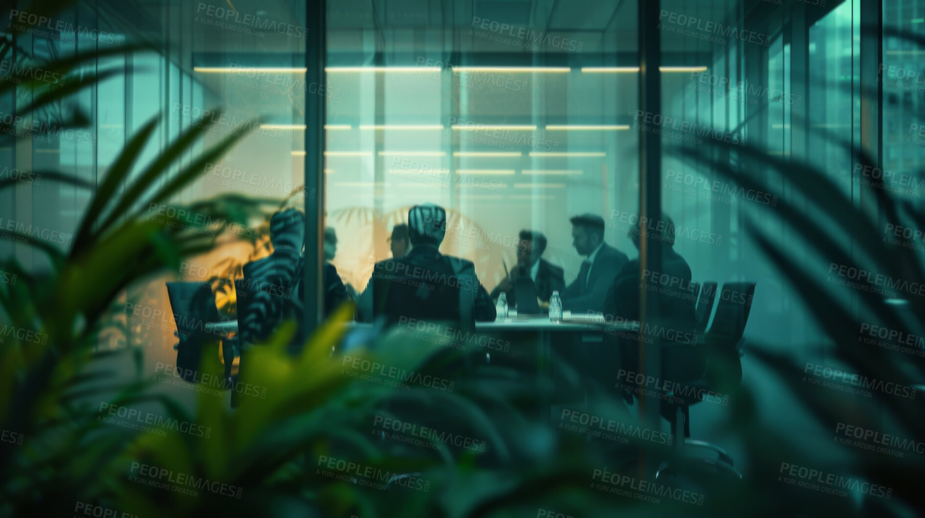 Buy stock photo Boardroom, managers and meeting with discussion, brainstorming and communication for business. Office blur, conference and planning for partnership, teamwork and corporate organization for strategy