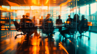 Business people, meeting and discussion in double exposure for planning or collaboration in office. Corporate professionals, team and communication for future growth and community with overlay