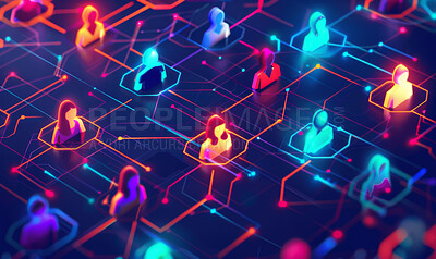 Communication, social network and 3d global group with abstract connection for digital illustration. Community, contact and chat on internet with team on web, media and future tech for information