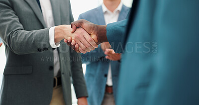 Business people, shaking hands or agreement on deal in office, applause or success in corporate negotiation. Accounting team, b2b or congratulations of company profit or collaboration for partnership