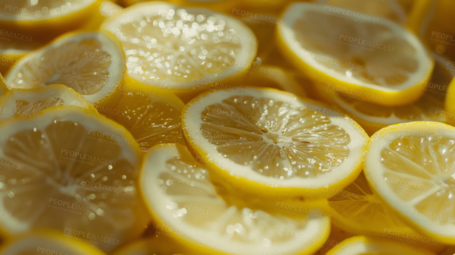 Buy stock photo Lemon, slice and citrus closeup with fruit for healthy eating and nutrition, wellness and vitamin c. Organic, fresh and juice, ingredient for smoothie or baking with texture, sour and refreshing