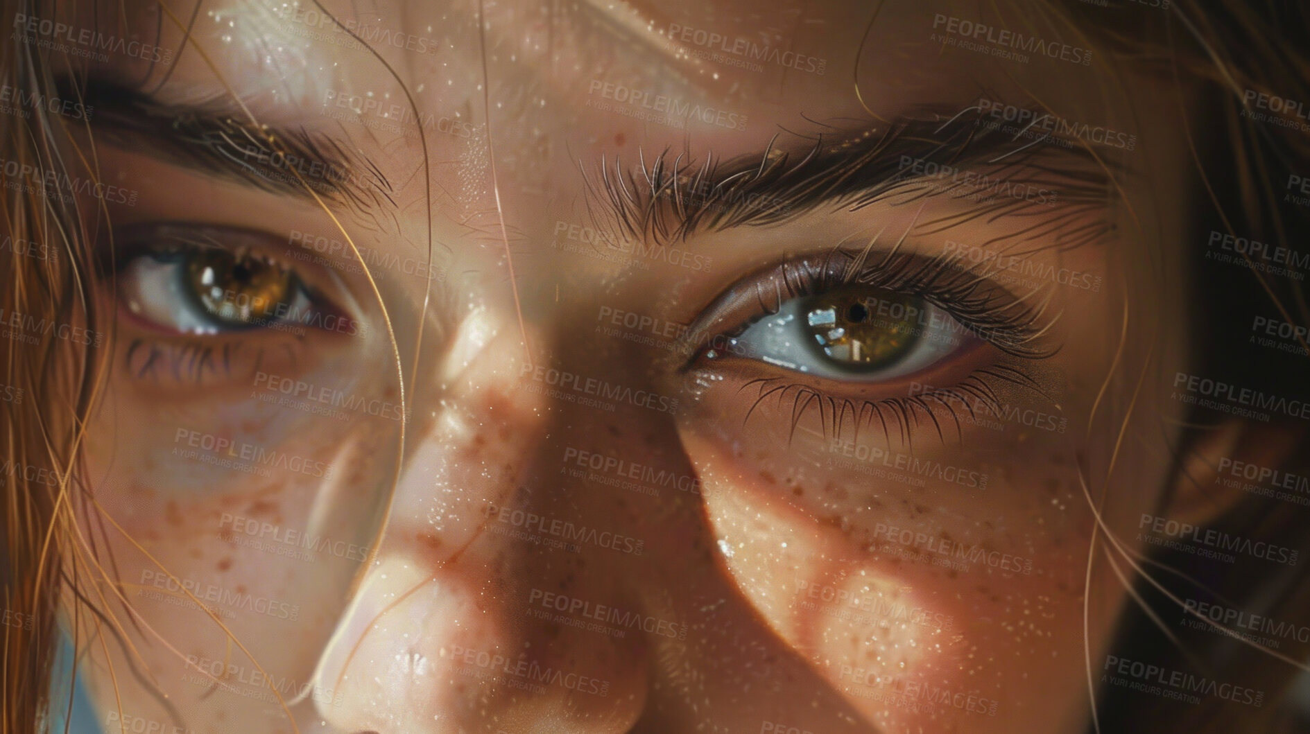 Buy stock photo Woman, portrait and eyes closeup with beauty or cosmetics skincare with freckles, dermatology or wellness. Female person, face and makeup confidence for treatment transformation, routine or facial