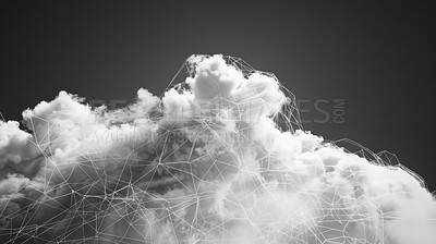 Cloud computing, wireframe and tech with future infrastructure on grey background. Polygonal design, storage sign and database with virtual hosting symbol and connection with server, info and system