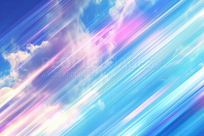 Sky, light and prism in abstract with flare, overlay and transparent for illustration or background. Rainbow, effect and blur for wallpaper, backdrop or texture on blue for color, radiant and rays