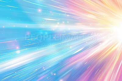 Buy stock photo Holographic, rainbow and abstract wallpaper, rays and texture with chrome material. Prism, iridescent and futuristic and shiny crystal glow, mermaid or pastel colours for creative sparkle design