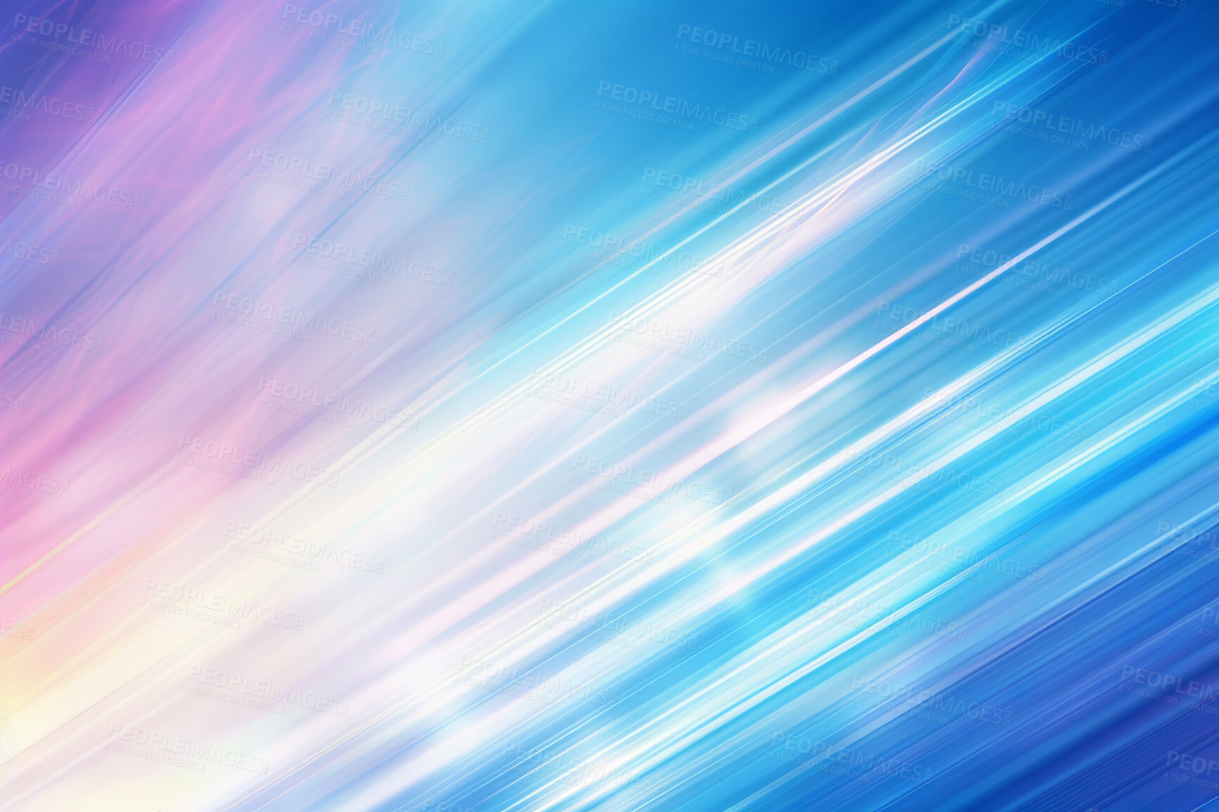 Buy stock photo Rays, light and prism in abstract for flare, overlay and transparent for illustration or background. Rainbow, effect and blur for wallpaper, backdrop or texture on blue for color, radiant and sky