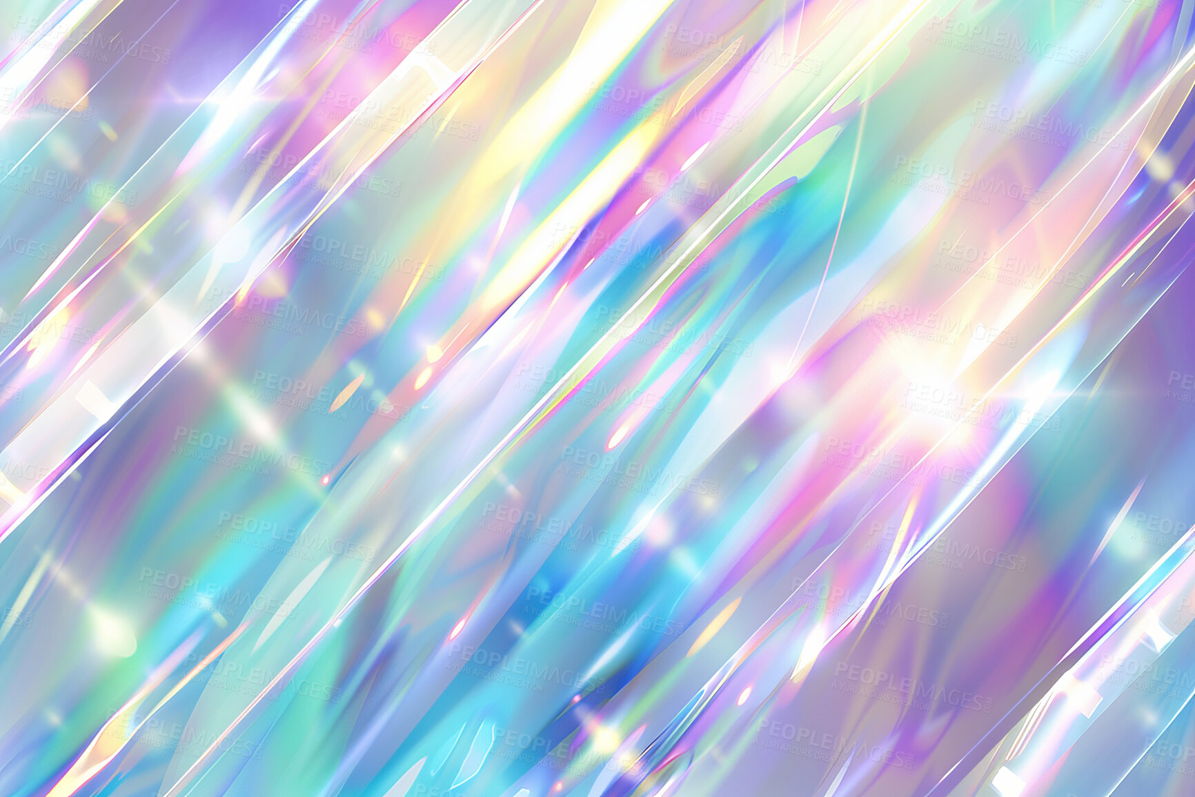 Buy stock photo Holographic, rainbow and abstract for 3d foil, texture and chrome material or digital. Y2k, trendy or art for metallic or futuristic wallpaper, crystal or prism refraction creative pattern design