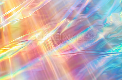 Buy stock photo Water, rainbow and color with light pattern iridescent design with sparkle pastel in background. Pride month, gay and lgbt with confidence with symbol for freedom with holographic, lesbian and queer