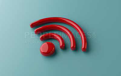 Buy stock photo Wireless, 3d icon and future with internet, network and pastel blue background for connection. Cyberspace, signal and graphic for communication, online information and data technology for innovation