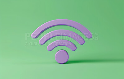 Wifi, 3d symbol and future with internet, network and neon green background for connection. Cyberspace, signal and graphic for communication, online information and data technology for iot innovation