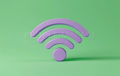 Buy stock photo Wireless icon, 3d symbol and future with internet, network and neon green background for connection. Cyberspace, signal and graphic for communication, online information and data technology for iot