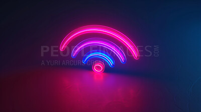 Wifi, 3d neon and future with internet, network and dark background for connection symbol. Cyberspace, signal and graphic for communication, online information and data technology for iot innovation