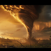Tornado, storm and natural disaster with clouds of hurricane in nature ...