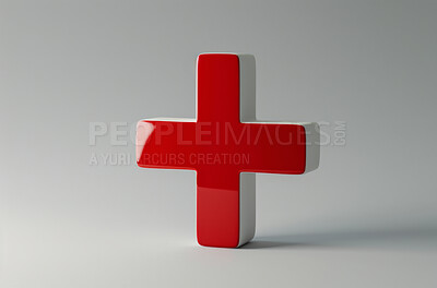 Buy stock photo Healthcare, 3d symbol and abstract with plus sign for health insurance, emergency service and medicine. Hospital, emoji and graphic with design for pharmacy support, clinic trust and medical aid