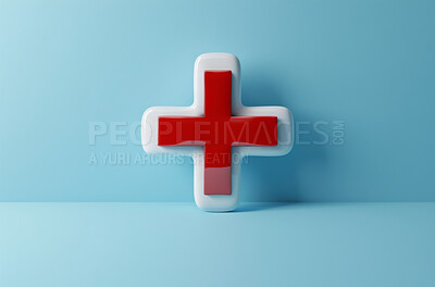 Buy stock photo Healthcare, emergency symbol and abstract with plus sign for health insurance, service and medicine. Safety, hospital and emoji with design for clinic support, pharmacy trust and medical aid security