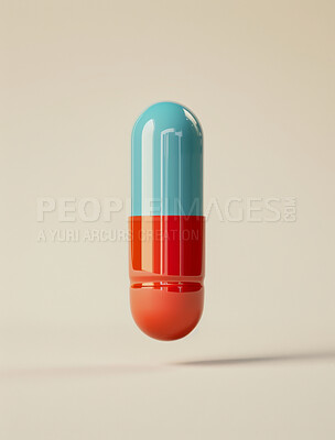 Buy stock photo Healthcare, pill and studio, color and product for wellness, health and recovery from illness or allergy. Medical, science and nutrition in medicine, painkiller or antibiotics, supplement and help
