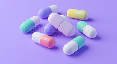 Pharmaceutical, medicine and healthcare with pills for vitamins, supplement and healing support. Healthy, tablets and colorful drugs with capsule for medical help, treatment and cure in medication
