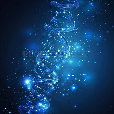 Buy stock photo Abstract, helix and genetic dna for science, rna and molecular molecules for evolution and mutation. Biotechnology, stem and genome with base pair for transcription, nucleotide studies for research