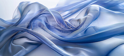 Buy stock photo Wallpaper, color and background in wave, 3d render and fluid of art, design and abstract of silk. Creative, blue and texture of graphic, decor and gradient of textile, illustration and curves