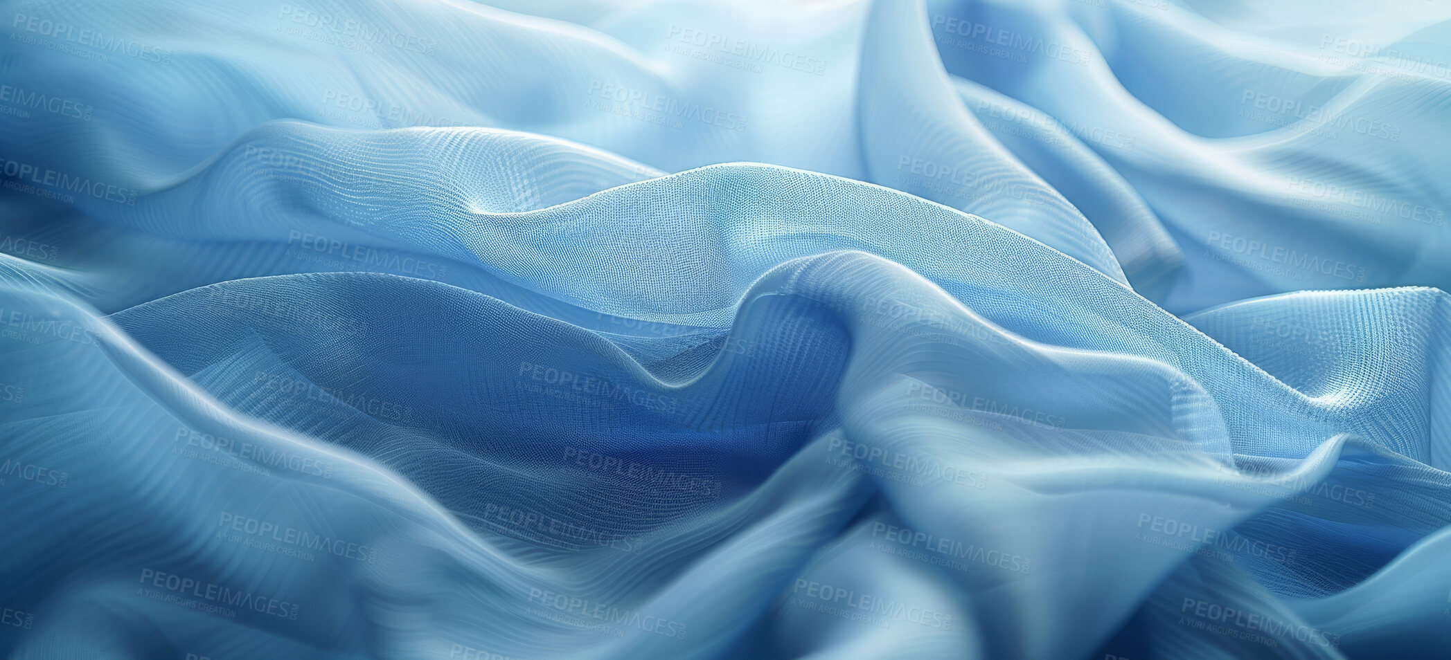 Buy stock photo Abstract, color and flowing blue pattern for texture, wallpaper or wave as artistic and creative design. Background, banner and swirl with fabric, material or textile closeup for fluid backdrop