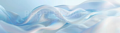 Buy stock photo Wallpaper, wave and fabric with art background for banner with lines, blue color and material texture. Creative poster, flow pattern and abstract cloth with satin textile, artistic ripple and swirl