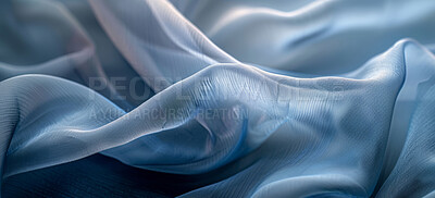 Background, banner and flowing blue pattern for texture, wallpaper or wave as artistic and creative design. Abstract, color and swirl with fabric, material or textile closeup for fluid backdrop
