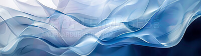 Buy stock photo Abstract, flow and swirl blue texture background for wallpaper or wave pattern as artistic and creative design. Banner, color and swoosh with textile fabric or material closeup for fluid backdrop