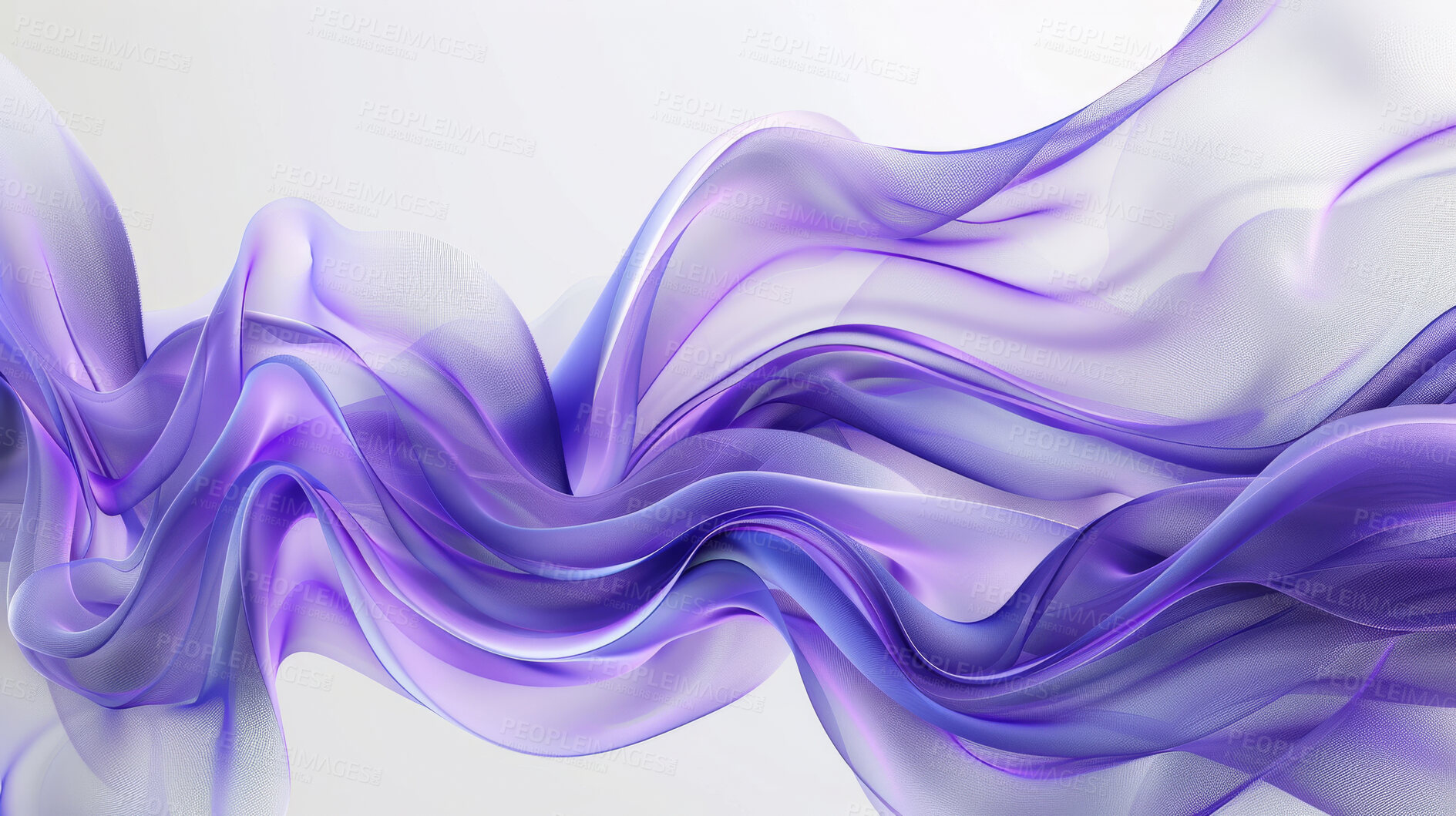 Buy stock photo Wallpaper, flowing and 3d render in color, curves and wave of fluid, art and textile of design and liquid. Creative, background and gradient of purple, decor and illustration of layers and shine