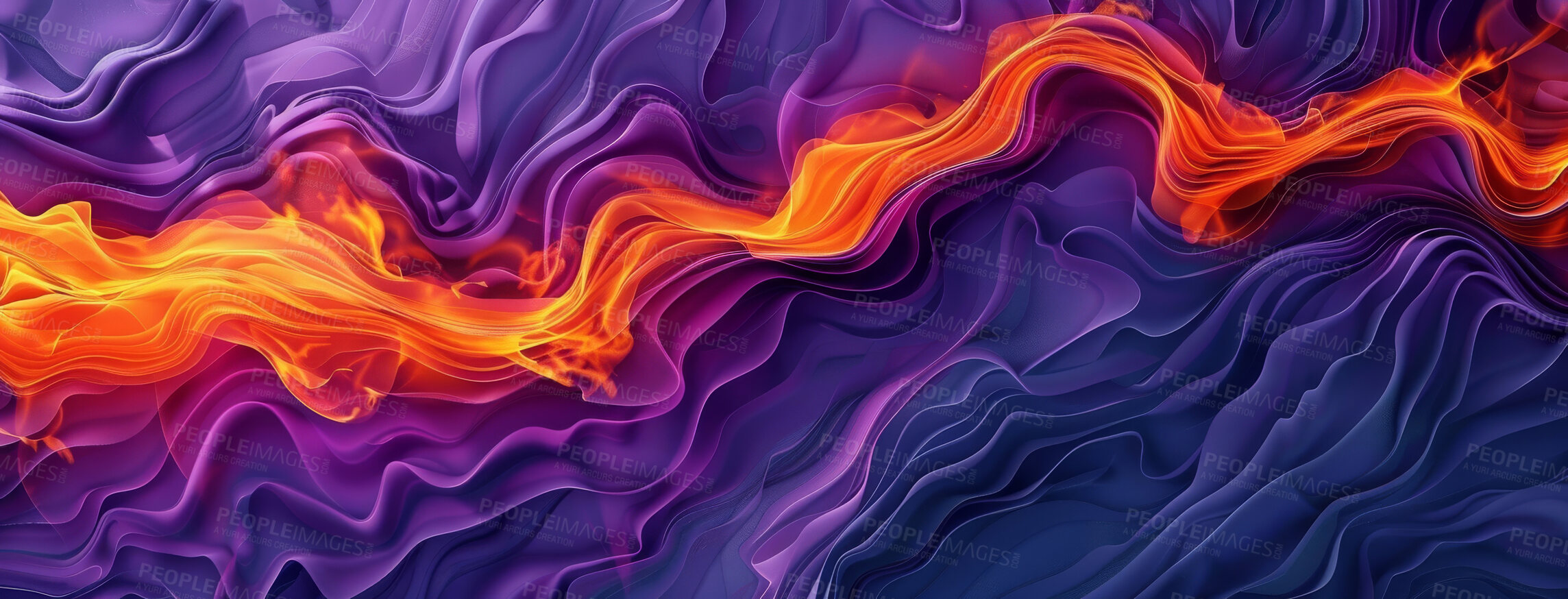 Buy stock photo Wallpaper, abstract and illustration of wave, gradient and art of design, future and graphic of background. Creative, digital and tech of neon, render and vibration of pattern and lines of flow