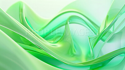 Buy stock photo Wallpaper, abstract and green of wave, design and art of illustration, future and graphic of background. Creative, digital and tech of neon, render and vibration of pattern and lines of flow of form