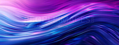 Noen, color, and texture or pattern of waves for abstract wallpaper, screen saver and banner with metallic glow. Shiny, purple and blue design for digital flow or connection with multicolor foil.