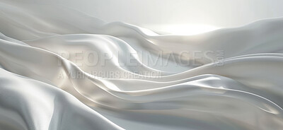 Buy stock photo Abstract, render and wave with white, background and silk with 3d art for wallpaper or banner. Creative, artistic and design with cloth, ripple or linen for luxurious textile and dynamic graphic