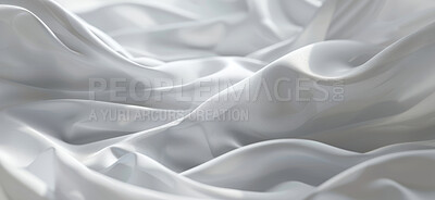 Buy stock photo Satin, texture and white material for abstract pattern for art with wallpaper, design or background. Creative, flow and swirl or wave for glossy silk textile fabric or cloth with abstract backdrop.