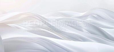 Buy stock photo Abstract, background and wave with white for art with pattern with flow cloth for satin fabric. Creative, design and banner for wallpaper with silk texture with material folds, artistic and elegance 