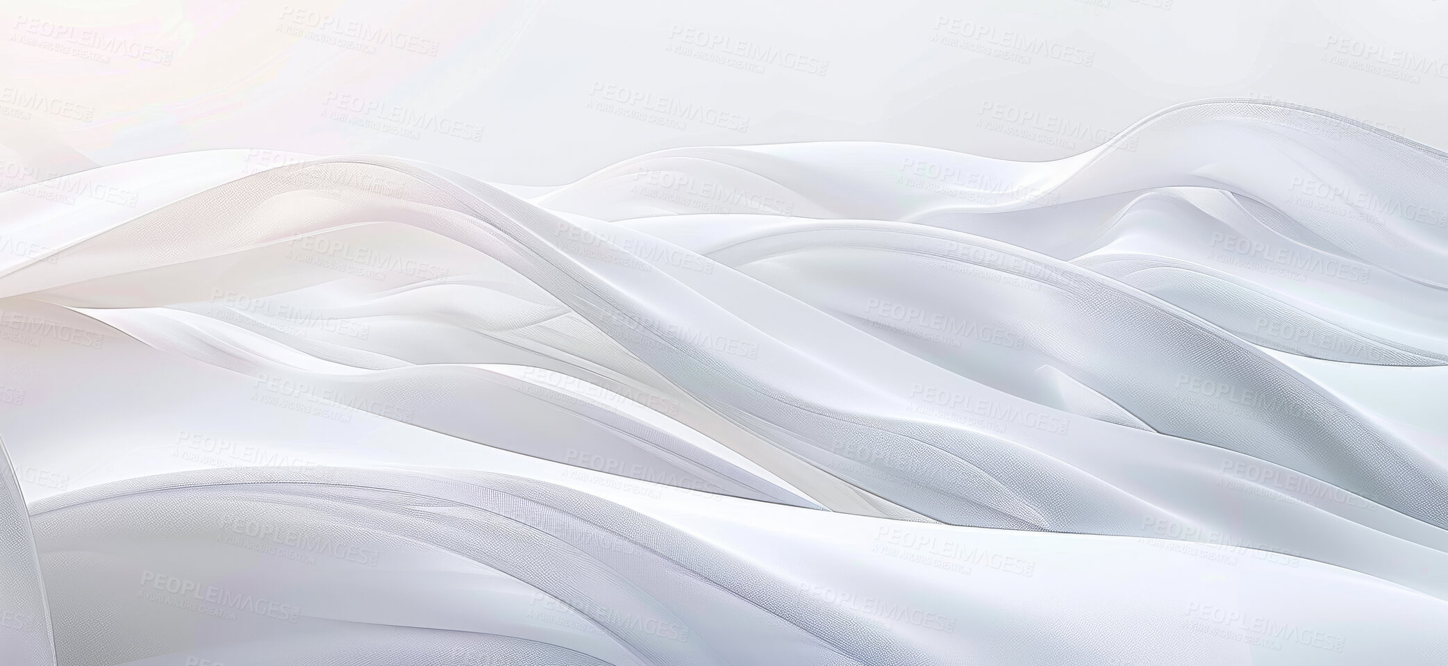 Buy stock photo Abstract, background and wave with white for art with pattern with flow cloth for satin fabric. Creative, design and banner for wallpaper with silk texture with material folds, artistic and elegance 