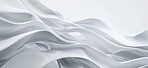 Abstract, silk and wave with white, background and art with 3d render for wallpaper or banner. Creative, artistic and design with cloth, ripple or linen for luxurious textile and dynamic graphic