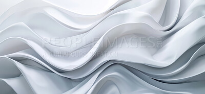 Abstract, ripple and wave with white, background and silk with 3d render for wallpaper or banner. Creative, artistic and design with cloth, art or linen for luxurious textile and dynamic graphic