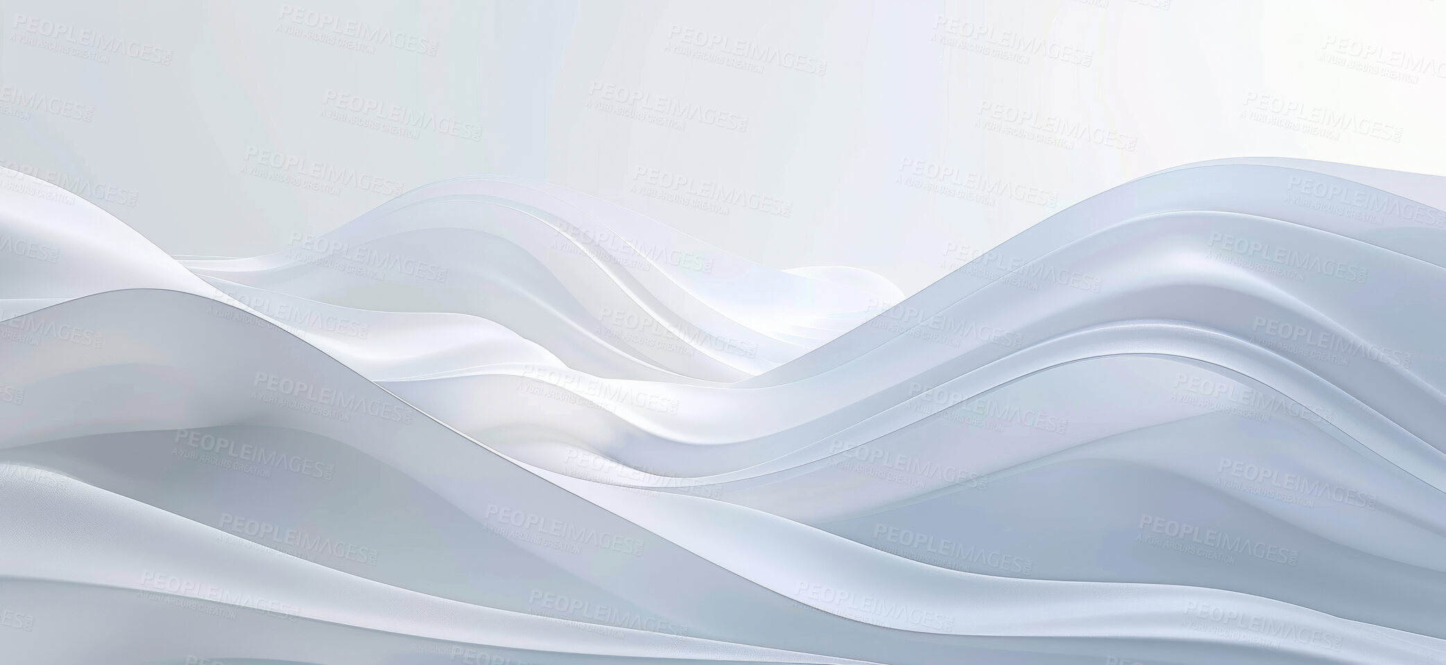 Buy stock photo Abstract, design and wave with white, background and silk with 3d render for wallpaper or banner. Creative, artistic and art with cloth, ripple or linen for luxurious textile and dynamic graphic