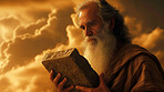 https://cdn.midjourney.com/d9548127-ba72-44e4-b5d3-4a9bb8a68d92/0_3.png Biblical Moses, photo realistic, with larger ten commandment stone tablets, heroic, atmospheric, impressive skies --ar 16:9 --quality 0.5 --style raw --sref https://cdn.midjourney.com