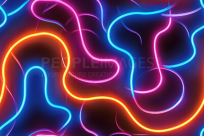 Color, neon lines and shape for illustration with retro wave, pattern and glow with spectrum. Creativity, light and multicolor textures for iridescent shine with geometric flow for psychedelic swirl