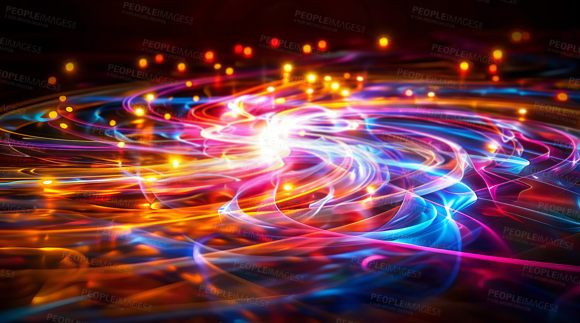 Buy stock photo Light, lines or sound waves abstract with color, cyber network or energy with streak, neon and special effects. Technology system, radio and glow for audio frequency with vibration and electronic