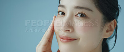Studio, portrait and woman with Korean skincare, spa and facial treatment with natural makeup. Cosmetology, dermatology for glowing and healthy skin with model, cosmetics and wellness for face care