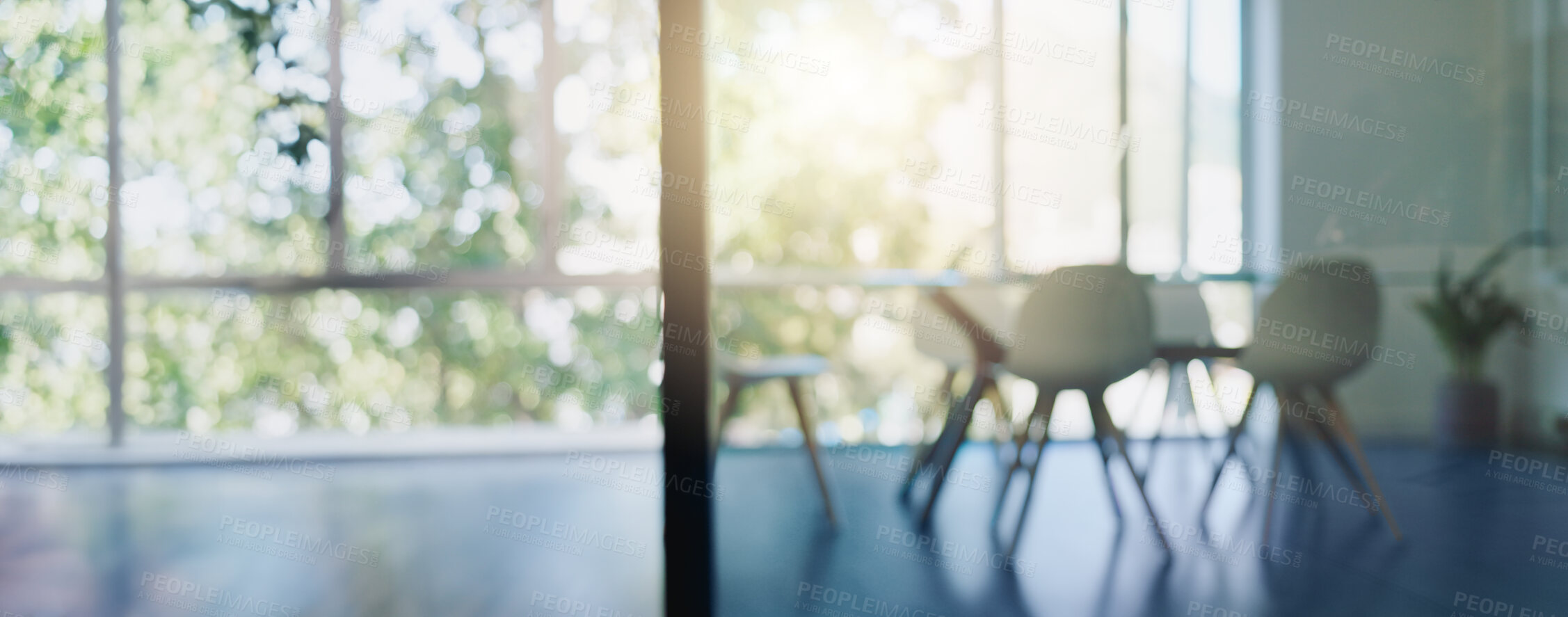 Buy stock photo Empty room, chairs and business space for recruitment, interior or opportunity, workplace and company boardroom. Meeting, workspace and support network for employee, support or mental health check