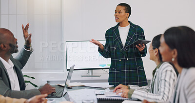 Business, presentation and woman coaching with pitch for ideas, growth and development at workshop. Leadership, strategy and planning, female speaker or presenter at corporate conference or seminar.