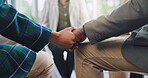 Holding hands, support and people praying or worship God together in a circle gathering for gratitude, care and trust. Spiritual, religion and group with hope or respect for Christian solidarity