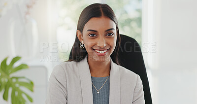 Happy business woman, office and accountant smile for career ambition, secretary or financial advisor. Face portrait of female person in pride for accounting job, Helpdesk or success at the workplace