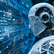 Robot, ai and digital transformation with cyber tech, android and ...
